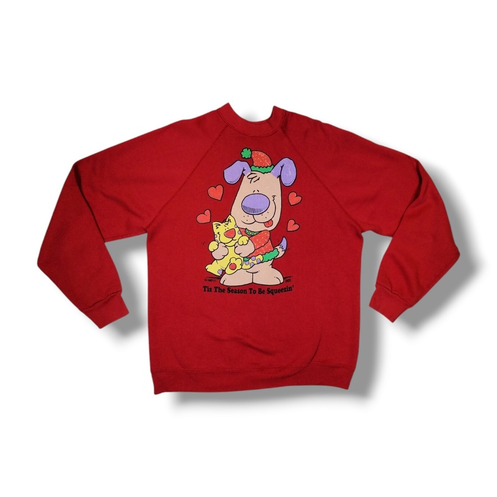 Vintage Sharky's Tis The Season To Be Squeezin‎ Red Tultex 90s Sweatshirt Size L